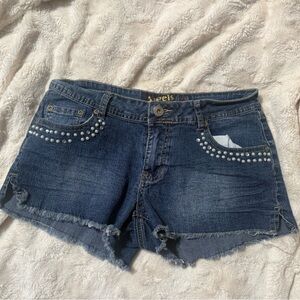 Angels Dark Blue Denim Jean Shorts with Silver Studs